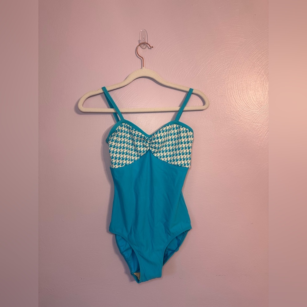 Eleve Blue and White Houndstooth Ballet Dance Leotard Size Medium